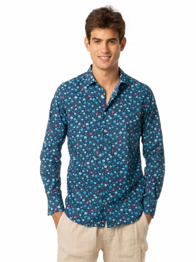 Mc2 Saint Barth Man Cotton Shirt With Jellyfish Print In Blue