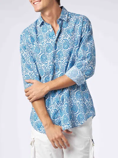 Mc2 Saint Barth Man Muslin Cotton Sikelia Shirt With Paisley Print In White
