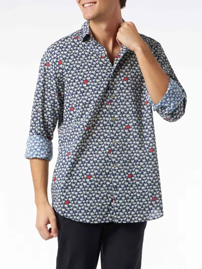 MC2 SAINT BARTH MAN MUSLIN COTTON SIKELIA SHIRT WITH PALM PRINT