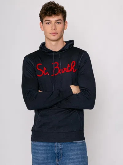 Mc2 Saint Barth Blue Navy Wool Sweatshirt With Hood