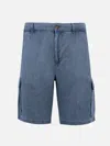 Mc2 Saint Barth Man Navy Blue Linen Bermuda Shorts Rodi In Blue