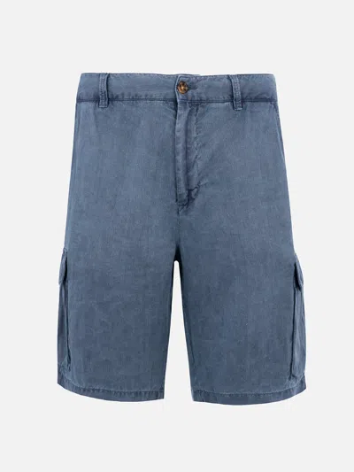 Mc2 Saint Barth Man Navy Blue Linen Bermuda Shorts Rodi