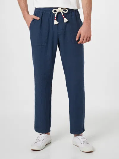 Mc2 Saint Barth Man Navy Blue Linen Calais Pants With Drawstring