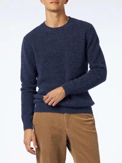 Mc2 Saint Barth Man Navy Blue Stretch Wool Sweater With St. Barth Embroidery