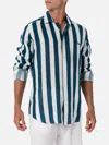 Mc2 Saint Barth Man Navy Blue Striped Linen Shirt Pamplona In Blue