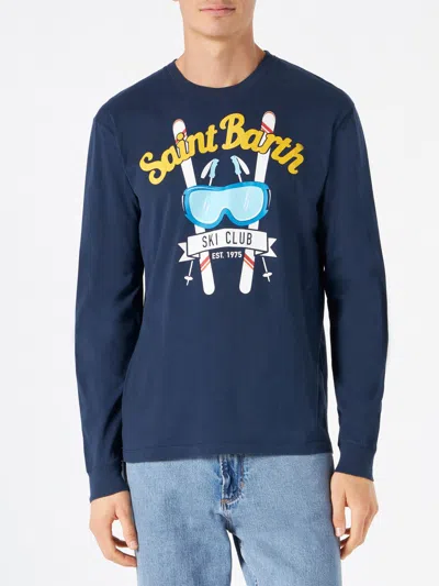 Mc2 Saint Barth Man Navy Blue T-shirt With Long Sleeves