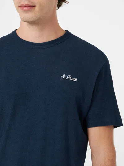 Mc2 Saint Barth Man Navy Blue Terry T-shirt Gary With St. Barth Embroidery