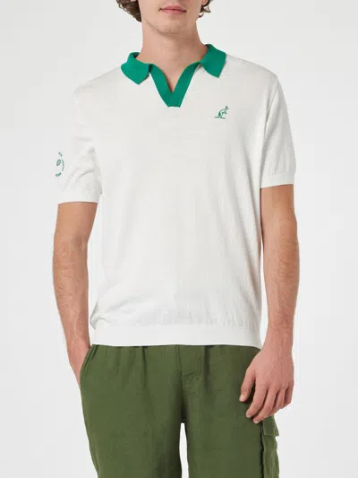 Mc2 Saint Barth Man Off-cream Knitted Polo Shirt Newcomb Australian Brand Special Edition In White
