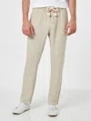 Mc2 Saint Barth Man Off-white Linen Calais Pants With Drawstring In White