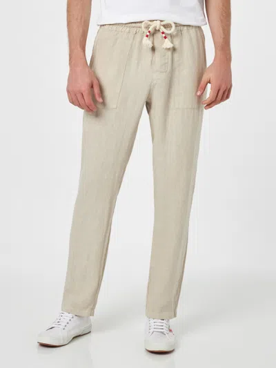 Mc2 Saint Barth Man Off-white Linen Calais Pants With Drawstring