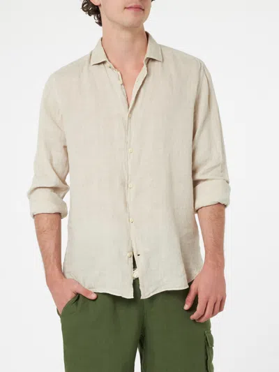 Mc2 Saint Barth Man Off-white Linen Shirt Pamplona