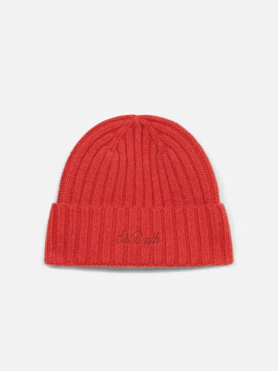 Mc2 Saint Barth Man Orange Beanie With St. Barth Embroidery