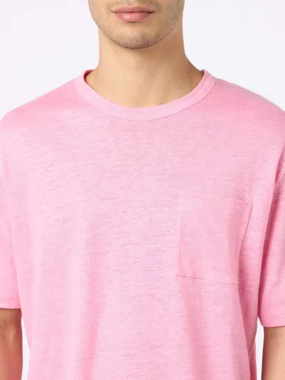 Mc2 Saint Barth Man Pink Linen Jersey T-shirt Ecstasea With Pocket