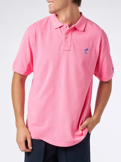 Mc2 Saint Barth Man Pink Piquet Polo With St. Barth Logo And Vintage Effect