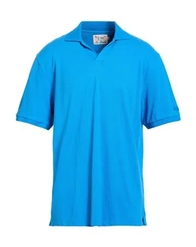 Mc2 Saint Barth Man Polo Shirt Azure Size Xxl Cotton, Elastane In Blue