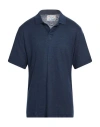 Mc2 Saint Barth Man Polo Shirt Midnight Blue Size Xl Linen In Blue