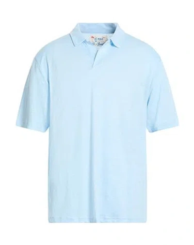 Mc2 Saint Barth Man Polo Shirt Sky Blue Size S Linen