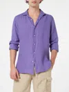 Mc2 Saint Barth Man Purple Linen Shirt Pamplona In Pink