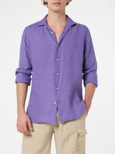 Mc2 Saint Barth Man Purple Linen Shirt Pamplona In Pink