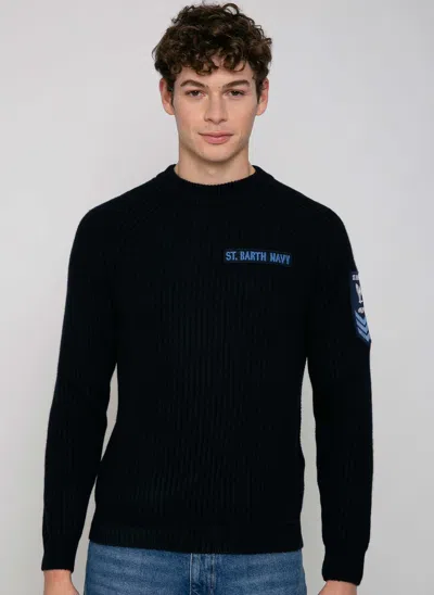 Mc2 Saint Barth Ribbed Blue Sweater With Snoopy Patch Peanuts Special Edition