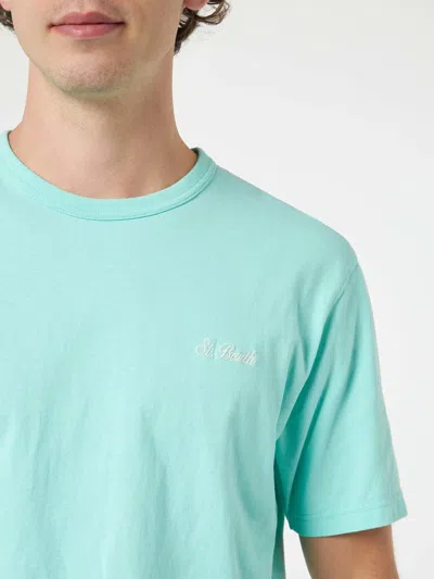 Mc2 Saint Barth Man Sage Green Cotton Jersey T-shirt Dover With St. Barth Embroidery