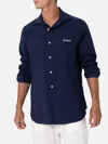 Mc2 Saint Barth Man Seersucker Blue Cotton Shirt Pamplona In Blue