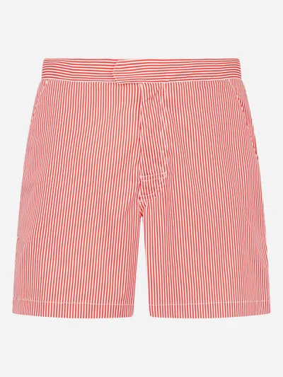 Mc2 Saint Barth Man Seersucker Short-length Swim Shorts Master In Red