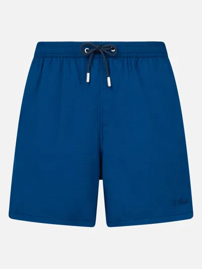 Mc2 Saint Barth Man Seersucker Swim Shorts Patmos In Blue