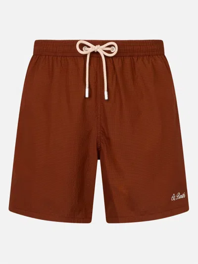 Mc2 Saint Barth Man Seersucker Swim Shorts Patmos In Brown