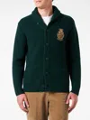 MC2 SAINT BARTH MAN SHAWL COLLAR GREEN RIBBED CARDIGAN WITH POCKETS AND PATCH