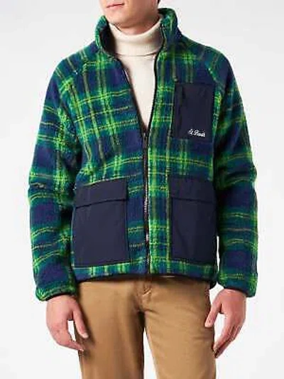 Pre-owned Mc2 Saint Barth Man Sherpa Jacket With Tartan Print In Blue