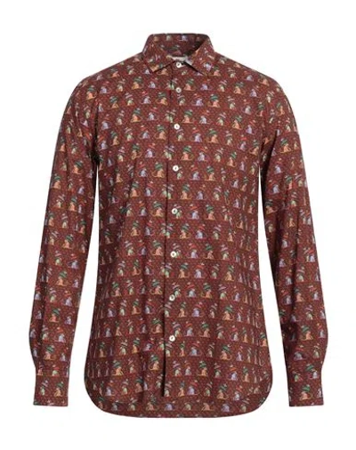 Mc2 Saint Barth Man Shirt Brown Size L Cotton