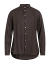 Mc2 Saint Barth Man Shirt Dark Brown Size M Linen
