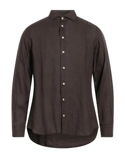Mc2 Saint Barth Man Shirt Dark Brown Size M Linen In Brown
