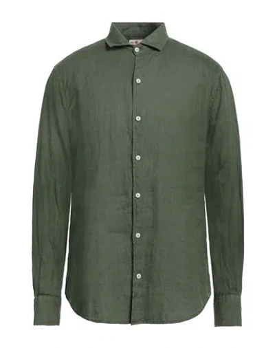 Mc2 Saint Barth Man Shirt Green Size M Linen In Gray