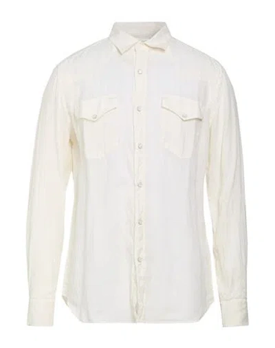 Mc2 Saint Barth Man Shirt Ivory Size M Linen In White