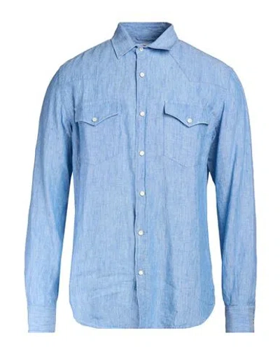 Mc2 Saint Barth Man Shirt Light Blue Size S Linen