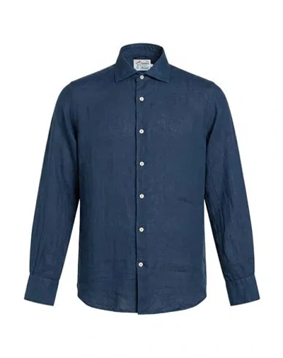 Mc2 Saint Barth Pamplona Linen Curved-hem Shirt In Blue