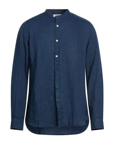 Mc2 Saint Barth Man Shirt Navy Size L Linen In Blue