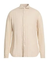 Mc2 Saint Barth Man Shirt Sand Size M Linen In Brown