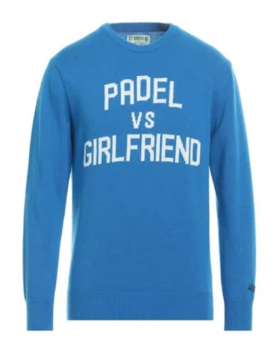 Mc2 Saint Barth Man Sweater Azure Size Xl Wool, Viscose, Cashmere, Polyamide In Blue