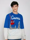 Mc2 Saint Barth Man Sweater Courma Vintage Postcard Print In Blue