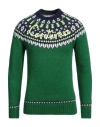 Mc2 Saint Barth Alpaca Sweater Heron Nordic Soft With Fair Isle Jacquard And Courma Embroidery In Green