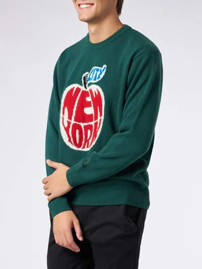 Mc2 Saint Barth Man Sweater With New York Apple Print In Green