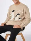 Mc2 Saint Barth Man Sweater With Penguins Print And Family Is Everything Embroidery In Beige