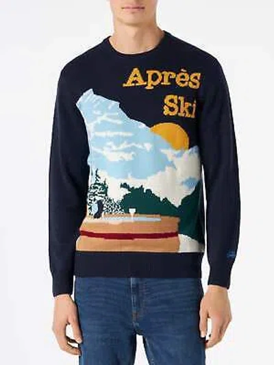 Pre-owned Mc2 Saint Barth Man Sweater With Postcard In Blue