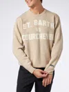 Mc2 Saint Barth Man Sweater With St. Barth Vs Courchevel Print In Beige