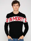 Mc2 Saint Barth Man Sweater With Sun Moritz Print In Black