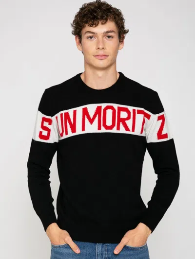 Mc2 Saint Barth Man Sweater With Sun Moritz Print In Black