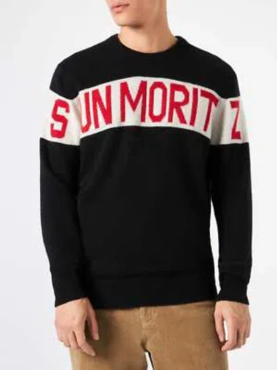 Pre-owned Mc2 Saint Barth Man Sweater With Sun Moritz Print In Black